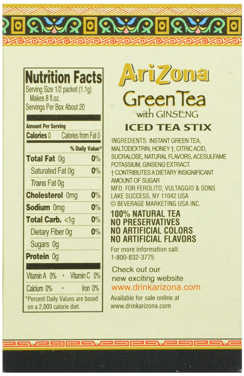 Review: Arizona Green Tea With Ginseng And Honey - Nutriinspector.com